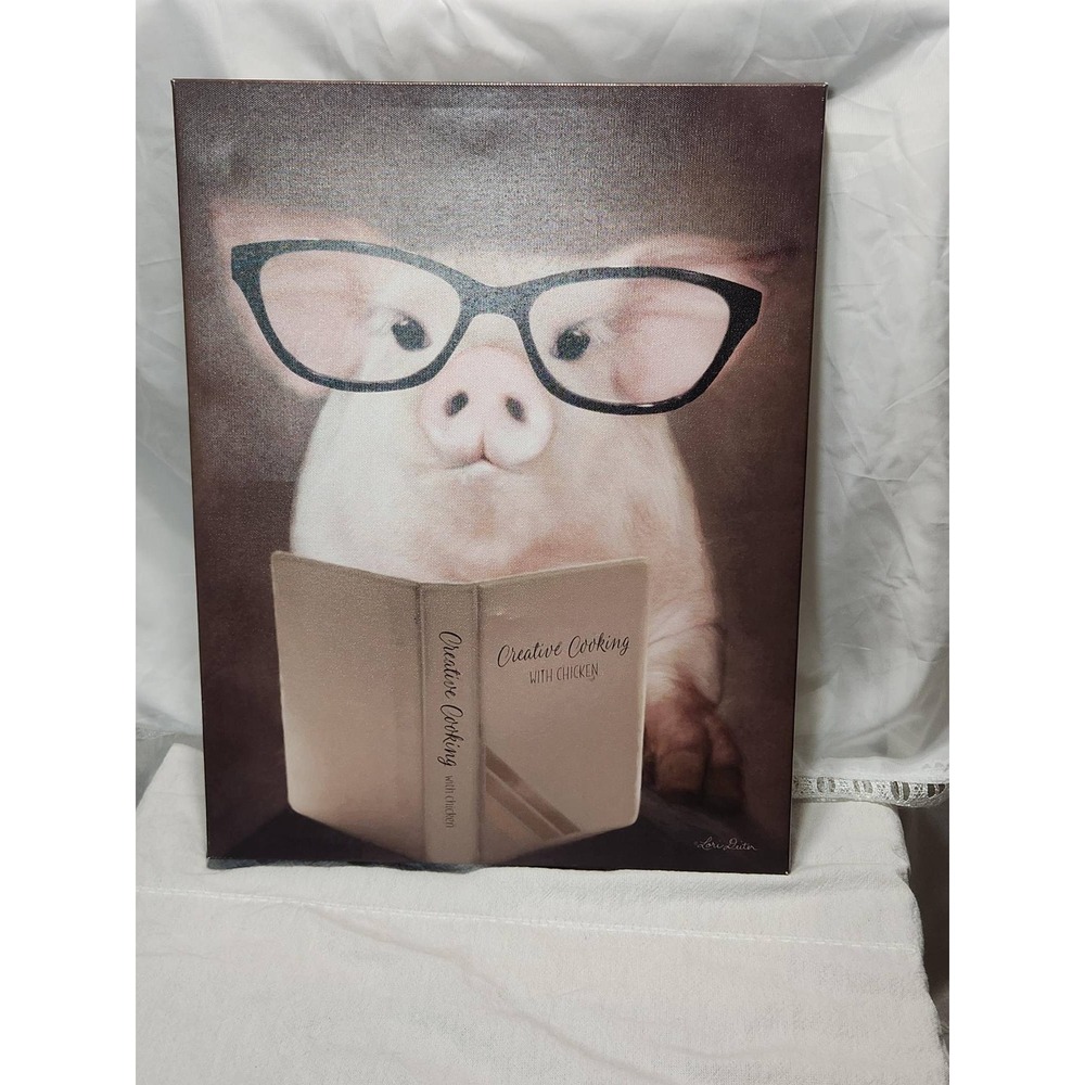 Lori Deiter Pig with Glasses Canvas Wall Art Creative Cooking with Chicken Print